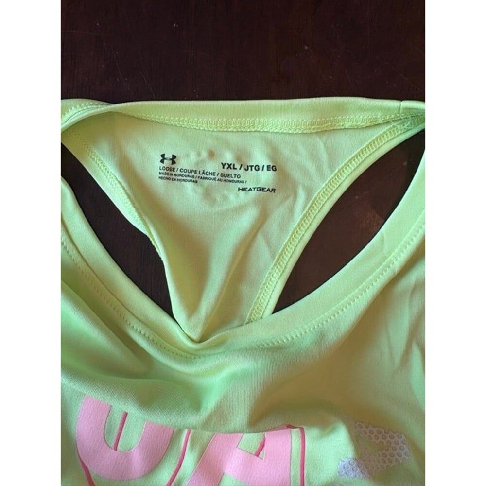 Under Armor racer back tank top, size YXL, Athletic breathable heat gear neon - Picture 4 of 6